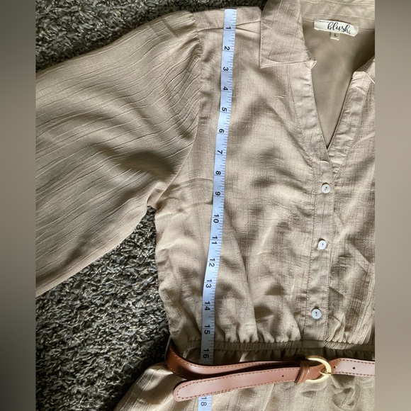 Hint of Blush Belted Tiered Shirt Dress in Beige - Picture 7 of 16